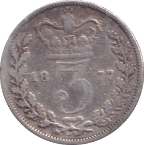 1877 THREEPENCE ( FINE ) - Three Half Pence - Cambridgeshire Coins