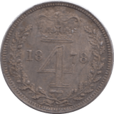 1878 MAUNDY FOURPENCE ( EF ) - MAUNDY FOURPENCE - Cambridgeshire Coins