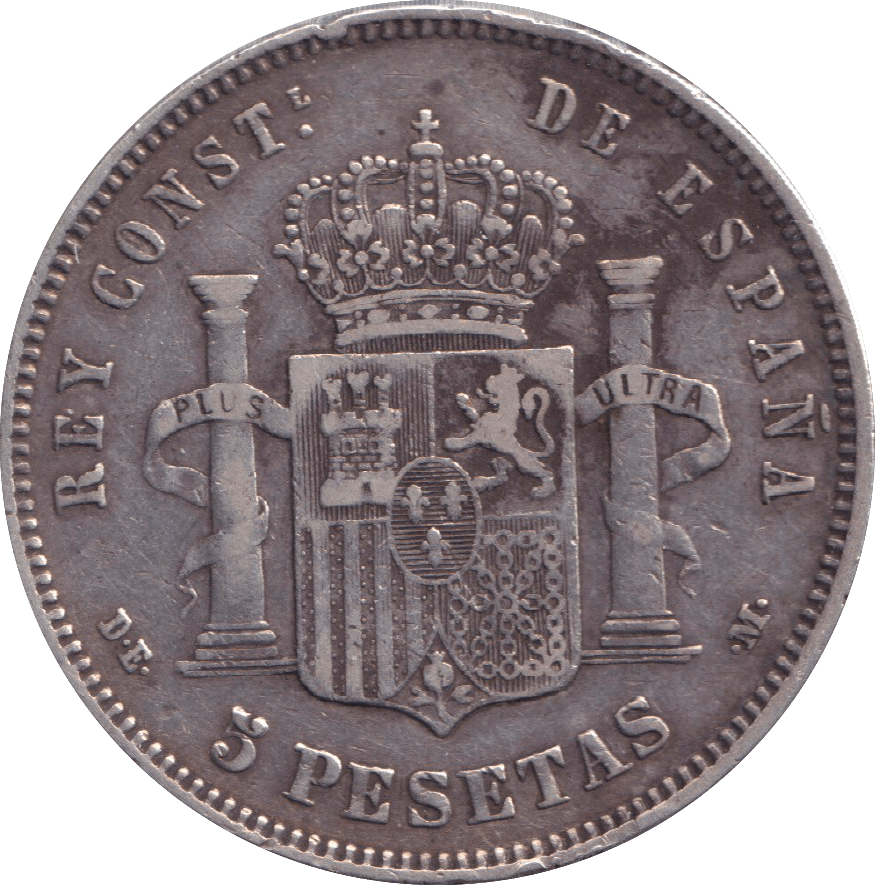 1878 SILVER 5 PESETAS SPAIN - SILVER WORLD COINS - Cambridgeshire Coins