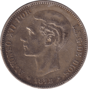 1878 SILVER 5 PESETAS SPAIN - SILVER WORLD COINS - Cambridgeshire Coins