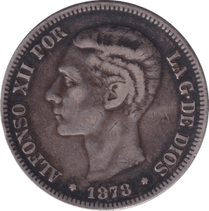 1878 SILVER 5 PESTAS SPAIN - SILVER WORLD COINS - Cambridgeshire Coins