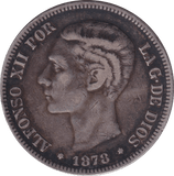 1878 SILVER 5 PESTAS SPAIN - SILVER WORLD COINS - Cambridgeshire Coins