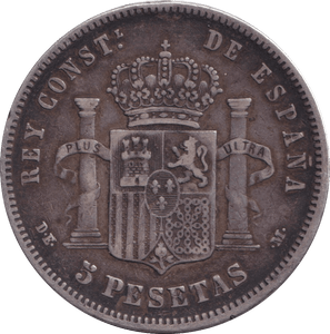 1878 SILVER 5 PESTAS SPAIN - SILVER WORLD COINS - Cambridgeshire Coins