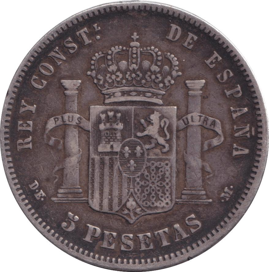 1878 SILVER 5 PESTAS SPAIN - SILVER WORLD COINS - Cambridgeshire Coins