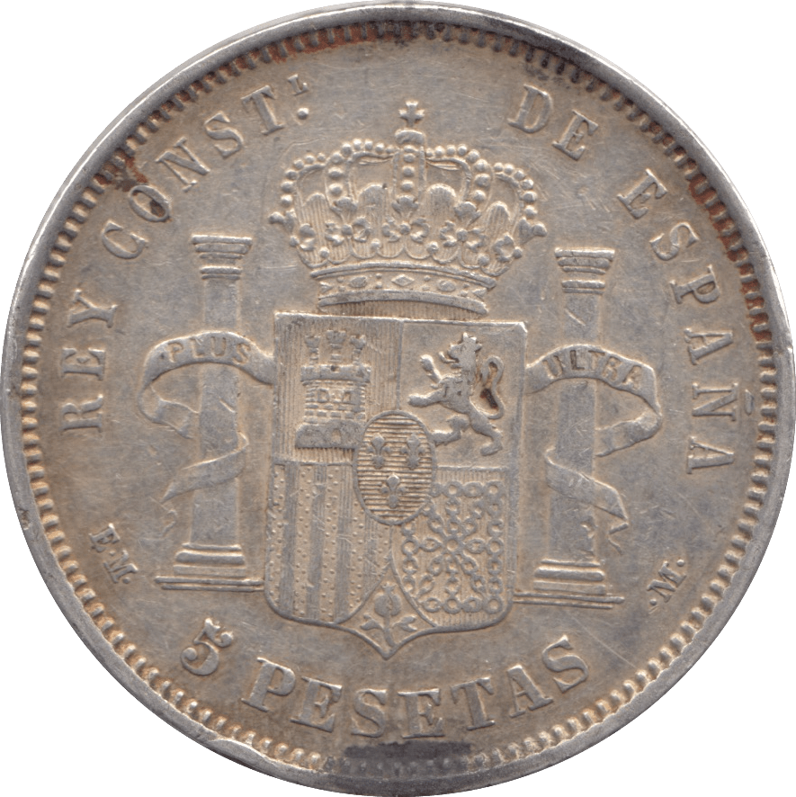 1878 SILVER FIVE PESETAS SPAIN - SILVER WORLD COINS - Cambridgeshire Coins