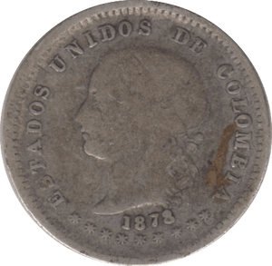 1878 SILVER TEN CENT COLOMBIA - SILVER WORLD COINS - Cambridgeshire Coins
