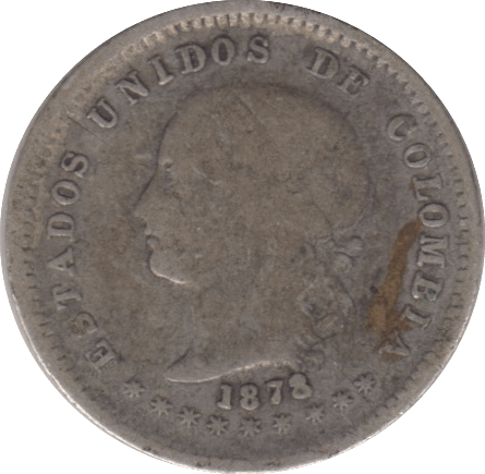 1878 SILVER TEN CENT COLOMBIA - SILVER WORLD COINS - Cambridgeshire Coins