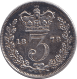 1878 THREEPENCE ( GVF ) - THREEPENCE - Cambridgeshire Coins