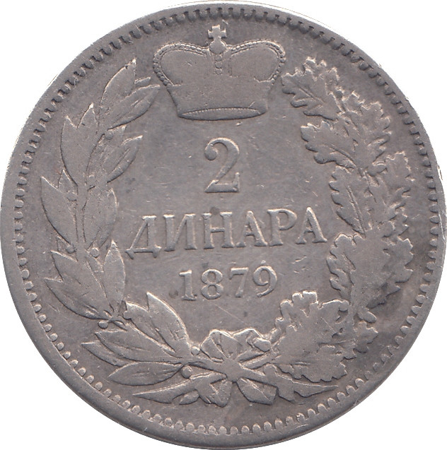 1879 SILVER 2 DINARA SERBIA - SILVER WORLD COINS - Cambridgeshire Coins