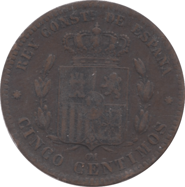 1879 SPAIN FIVE CENTIMOS - WORLD COINS - Cambridgeshire Coins