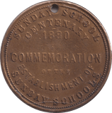 1880 ROBERT RAIKES SUNDAY SCHOOL HOLED MEDALLION - MEDALS & MEDALLIONS - Cambridgeshire Coins
