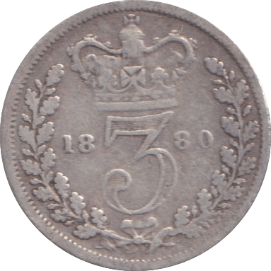 1880 SILVER THREEPENCE ( FINE ) - Three Half Pence - Cambridgeshire Coins