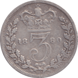 1880 SILVER THREEPENCE ( FINE ) - Three Half Pence - Cambridgeshire Coins