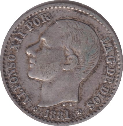 1881 50 CENT SPAIN - WORLD COINS - Cambridgeshire Coins