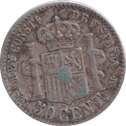 1881 50 CENT SPAIN - WORLD COINS - Cambridgeshire Coins