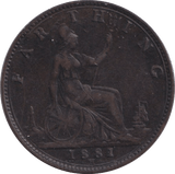 1881 FARTHING ( GVF ) - FARTHING - Cambridgeshire Coins