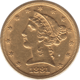 1881 GOLD FIVE DOLLARS USA - Gold World Coins - Cambridgeshire Coins