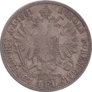 1881 SILVER ONE FLORIN AUSTRIA - SILVER WORLD COINS - Cambridgeshire Coins