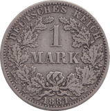 1881 SILVER ONE MARK GERMANY - SILVER WORLD COINS - Cambridgeshire Coins