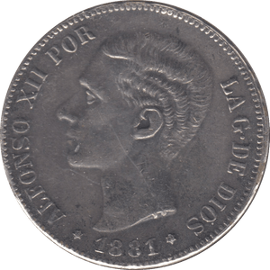 1881 SILVER SPAIN 5 PESTAS - SILVER WORLD COINS - Cambridgeshire Coins