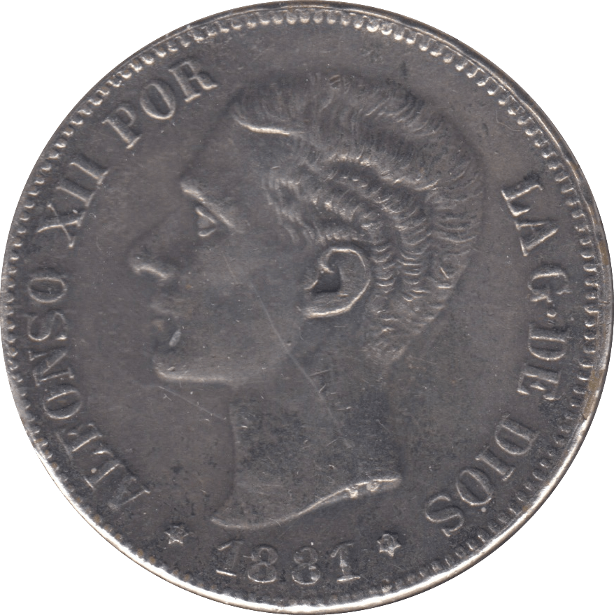 1881 SILVER SPAIN 5 PESTAS - SILVER WORLD COINS - Cambridgeshire Coins
