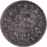 1881 SIXPENCE ( NF ) - SIXPENCE - Cambridgeshire Coins