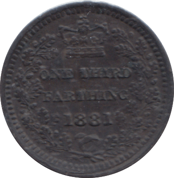 1881 THIRD FARTHING ( EF ) - ONE THIRD FARTHING - Cambridgeshire Coins