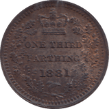 1881 THIRD FARTHING ( UNC ) - WORLD COINS - Cambridgeshire Coins