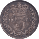 1881 THREEPENCE ( AUNC ) - Three Half Pence - Cambridgeshire Coins