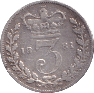 1881 THREEPENCE ( FINE ) - Three Half Pence - Cambridgeshire Coins