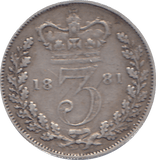 1881 THREEPENCE ( VF ) - THREEPENCE - Cambridgeshire Coins