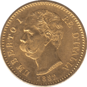 1882 GOLD 20 LIRA ITALY 2 - Gold World Coins - Cambridgeshire Coins