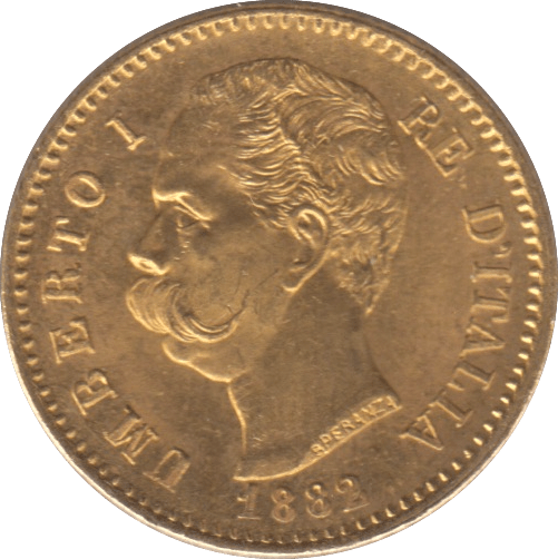 1882 GOLD 20 LIRA ITALY 2 - Gold World Coins - Cambridgeshire Coins