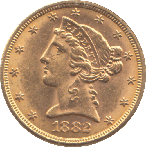 1882 GOLD 5 DOLLAR USA - GOLD WORLD COINS - Cambridgeshire Coins