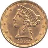 1882 GOLD 5 DOLLAR USA - GOLD WORLD COINS - Cambridgeshire Coins