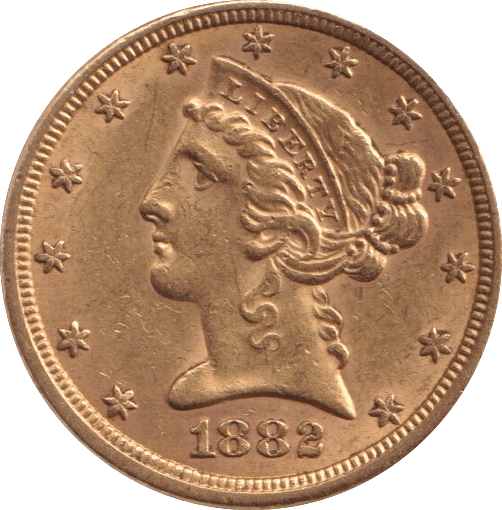 1882 GOLD FIVE DOLLARS USA - Gold World Coins - Cambridgeshire Coins