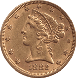 1882 GOLD FIVE DOLLARS USA - Gold World Coins - Cambridgeshire Coins