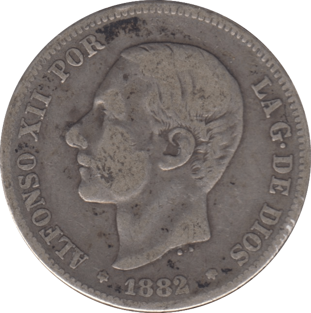 1882 SILVER TWO PESETAS SPAIN - SILVER WORLD COINS - Cambridgeshire Coins