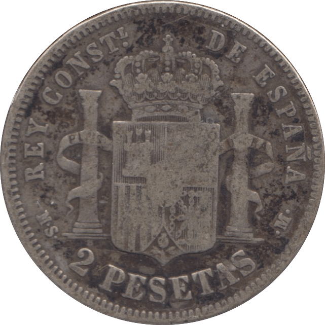 1882 SILVER TWO PESETAS SPAIN - SILVER WORLD COINS - Cambridgeshire Coins