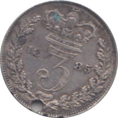 1885 HOLED THREEPENCE ( GVF ) - THREEPENCE - Cambridgeshire Coins