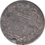 1885 HOLED THREEPENCE ( GVF ) - THREEPENCE - Cambridgeshire Coins