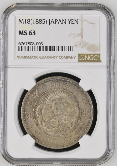 1885 M18 JAPAN YEN ( NGC ) MS 63 - NGC SILVER COINS - Cambridgeshire Coins
