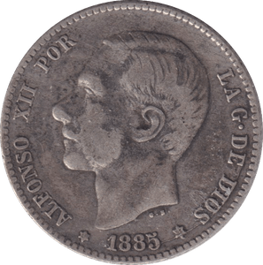 1885 SILVER 20 CENTAVOS SPAIN - SILVER WORLD COINS - Cambridgeshire Coins