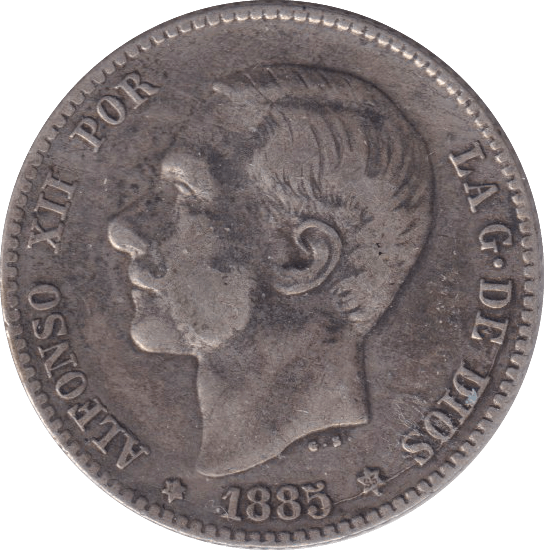 1885 SILVER 20 CENTAVOS SPAIN - SILVER WORLD COINS - Cambridgeshire Coins