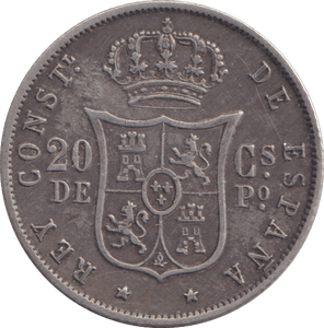 1885 SILVER 20 CENTAVOS SPAIN - SILVER WORLD COINS - Cambridgeshire Coins
