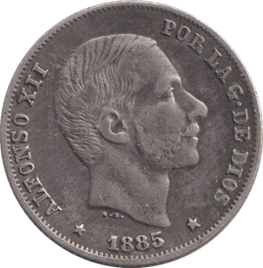 1885 SILVER 20 CENTAVOS SPAIN - SILVER WORLD COINS - Cambridgeshire Coins