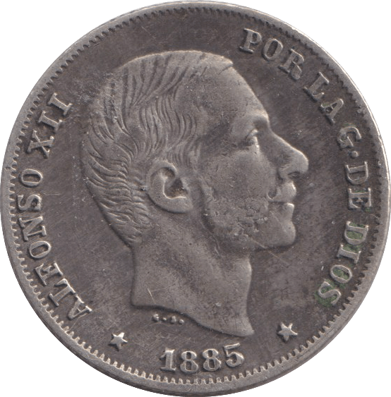 1885 SILVER 20 CENTAVOS SPAIN - SILVER WORLD COINS - Cambridgeshire Coins