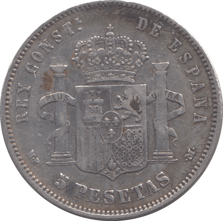 1885 SILVER FIVE PESETAS SPAIN - SILVER WORLD COINS - Cambridgeshire Coins