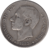 1885 SILVER SPAIN 1 PESETA - SILVER WORLD COINS - Cambridgeshire Coins