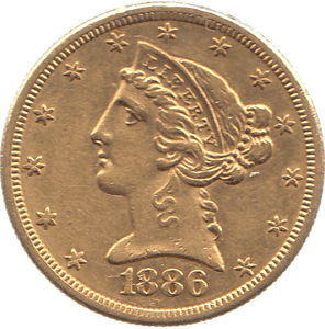 1886 GOLD FIVE DOLLARS USA SAN FRANCISCO MINT - Gold World Coins - Cambridgeshire Coins
